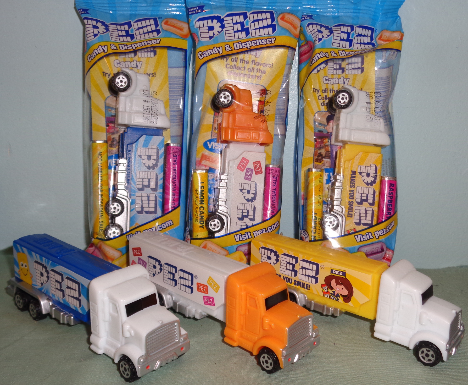 NEW 2021 PEZ LOGO ADVERTISING TRUCKS 3 DIFFERENT TRUCKS MINT ON CARDS W/CANDY 