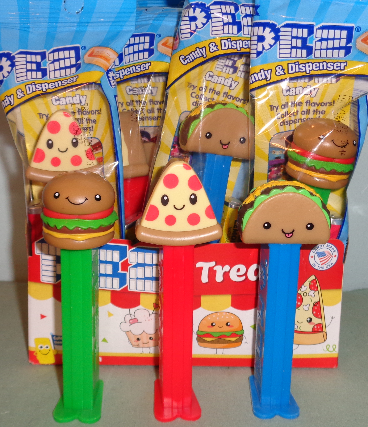 Pez Treats Cheeseburger, Pizza and Taco Pez set MIB - $10.00 : Pez