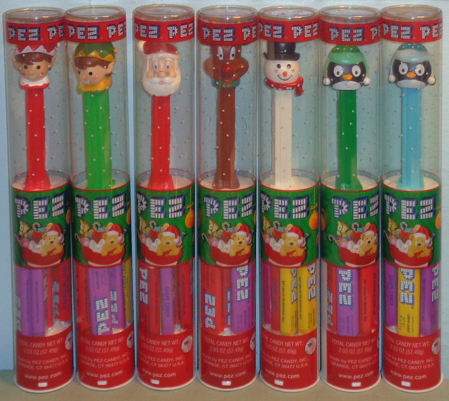 (image for) 2016 Christmas Pez Set of 7 Mint in Tube with Teddy Bear Graphic - Click Image to Close