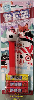 2025 Target Bullseye Dog with Stocking Cap Pez on Holiday Card