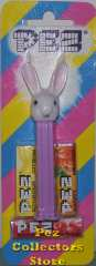 Thin Ear Bunny Pez on Lavender Stem on Striped Halo Card