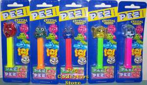 Colored Crystal Animals Pez Set on Euro Cards
