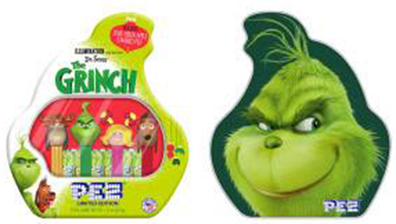 The Grinch Pez Gift tin front and back