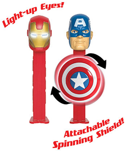 Light-up Eyes Ironman and Captain America Pez with Spinning Shield