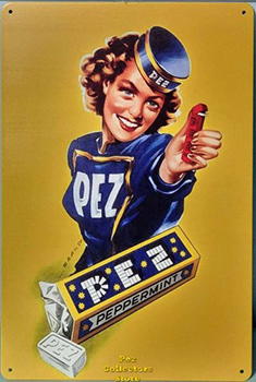 Curly Hair Peppermint Pez Presenter Girl Metal Advertising Sign