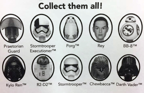 Complete set of Star Wars Episode VIII from back of Pez Card